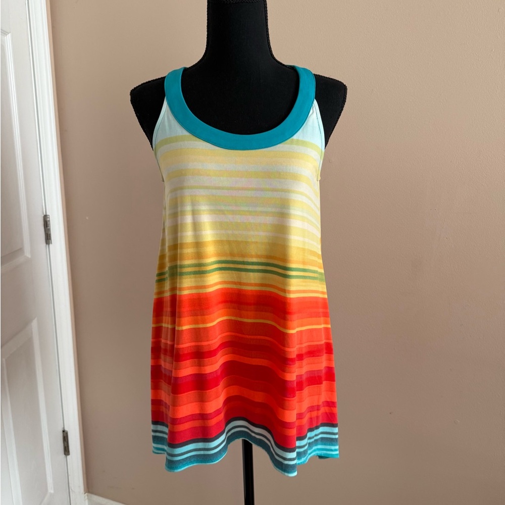 Worthington Multicolor Striped Tank with Teal Trim